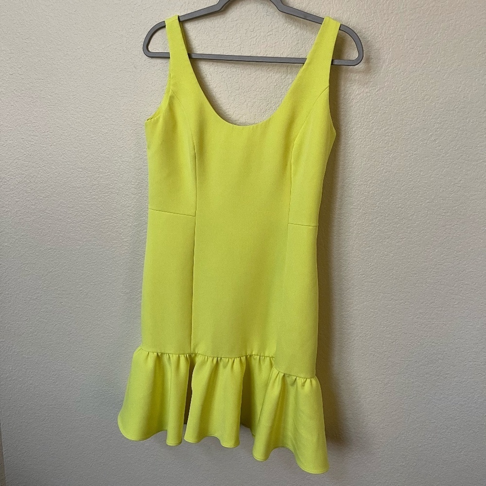 MILLY | Ruffled Hem Geneva Mini Dress in Neon Yellow | Size 6 - Picture 3 of 12